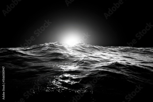 Fototapeta Naklejka Na Ścianę i Meble -  A Black and White Symphony of Waves and Sunrise