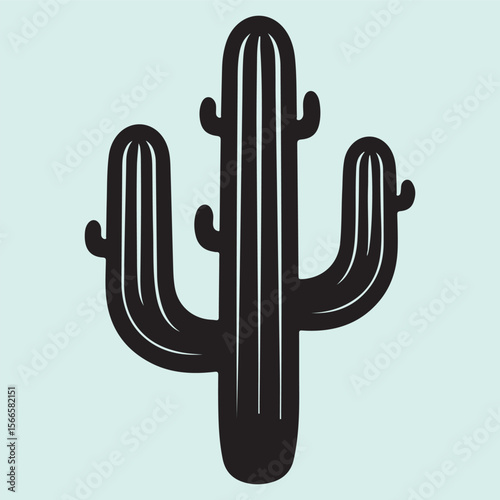 Cactus Plant with Thorns Silhouette Minimal Succulent Design