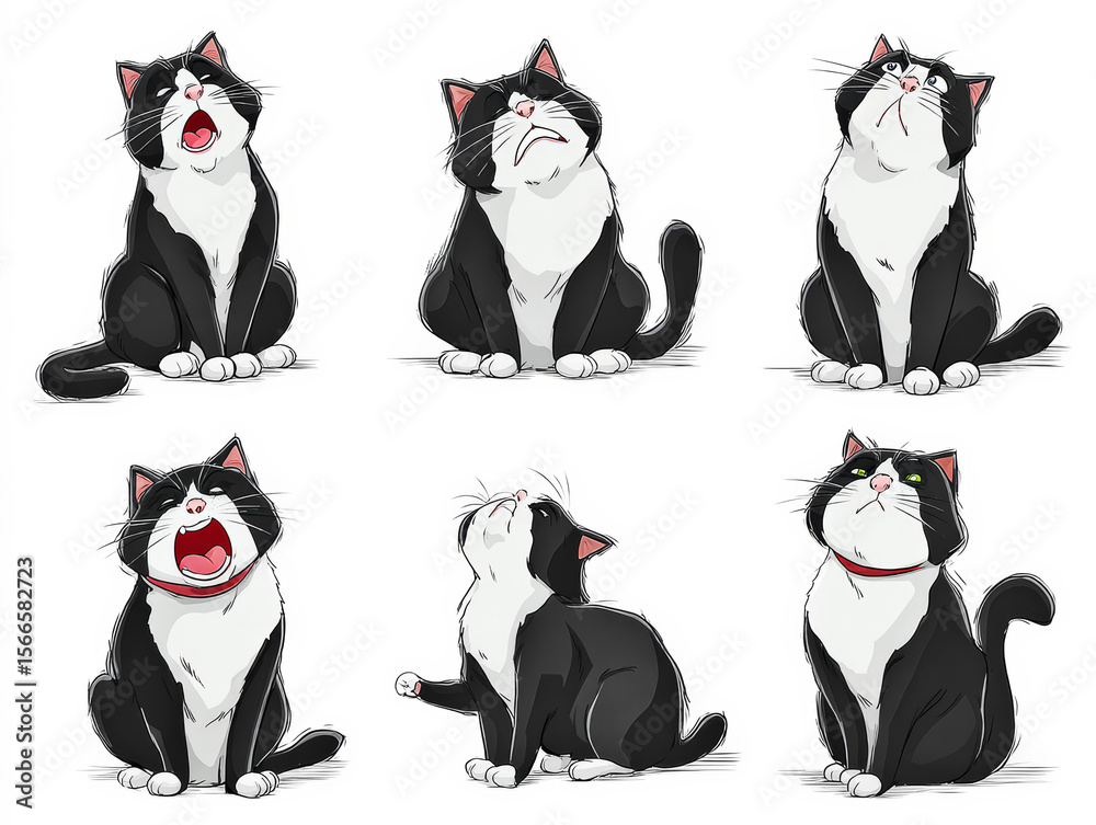 Obraz premium Playful Tuxedo Cat with Silly Expressions and Poses