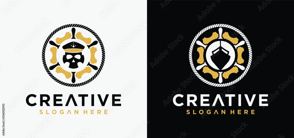 Naklejka premium ship mechanic logo,boat repair logo mechanic concept, Yacht Mechanic Logo Design, but, fishing boat.