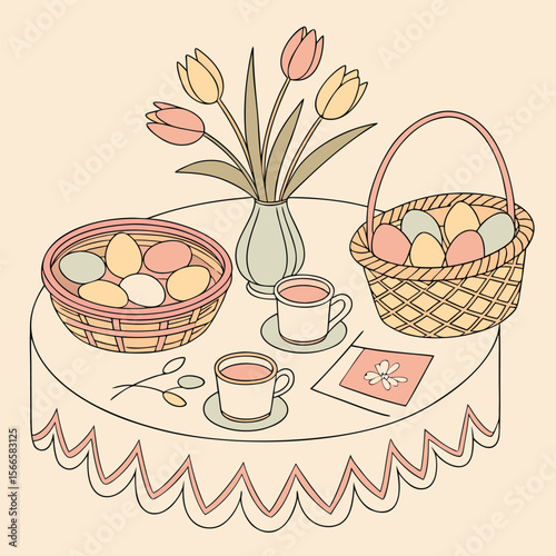 Spring Table Setting with Pastel Decorations - Easter Brunch