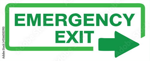 A green emergency exit sign with a directional arrow pointing to the right indicating a safety route for evacuation and escape