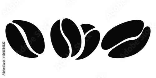 Simple Black Coffee Bean Vector Set, Minimalist Icon Collection