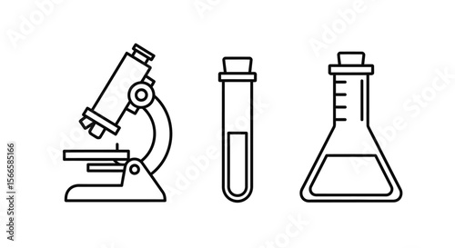 Science Lab Equipment Line Icons Set
