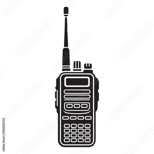 Black silhouette of a portable two way radio communication device with antenna and keypad