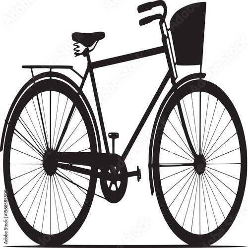 Vintage bicycle with basket black and white illustration retro bike city cruiser transportation design on transparent background