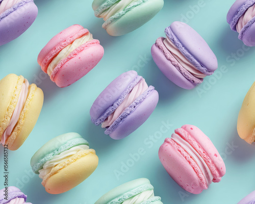 Wallpaper Mural Delightful Pastel Macarons with Creamy Centers on Blue Background Torontodigital.ca