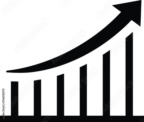 Black bar graph with upward trending arrow indicating growth.