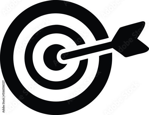 Black and white icon of an arrow hitting the bullseye on a target.