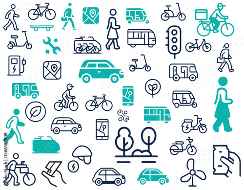 urban mobility micro transport icon set flat minimalist.