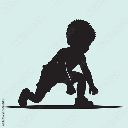 Cute Baby in Push-Up Pose Silhouette Toddler Growth Illustration
