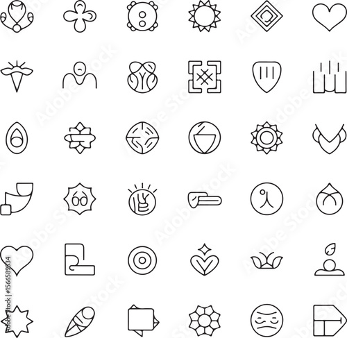 Collection of line art icons and symbols in a grid arrangement
