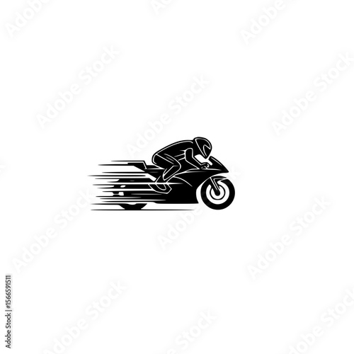 Vector icon of person riding sport motorcycle in motion for automotive and racing designs