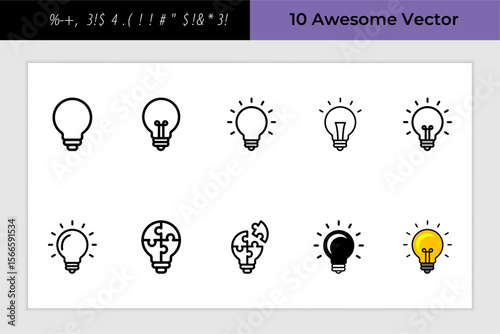 Light Bulb icon set, Set of idea sign icon, Bulb icon collection