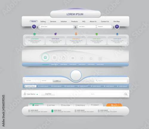 website design template navigation elements with icons set. Navigation Bars. website design template navigation elements with icons set: Navigation Bars.