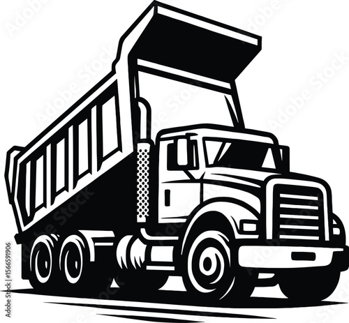 Dump truck vector black silhouette print design