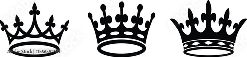 Three Different Crown Designs in Black Silhouette Style