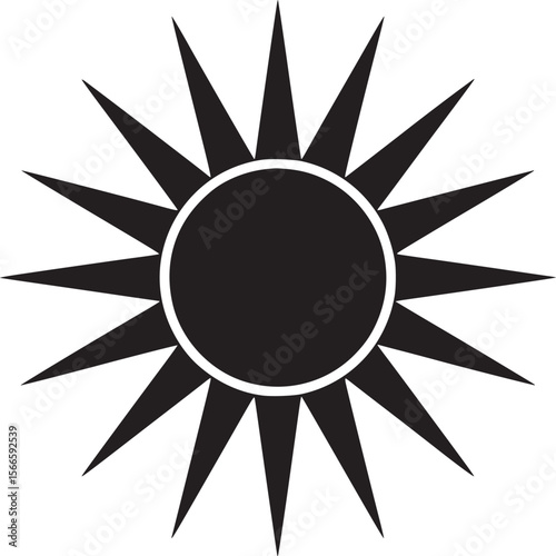 Black sun clip art vector illustration for summer solstice and sunshine designs and graphic elements usage on transparent background
