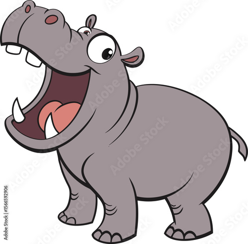 Happy Cartoon Hippopotamus Illustration  A cheerful, playful hippo design perfect for children's books, cards, and more.  Download this high-quality EPS vector illustration for your creative projects.