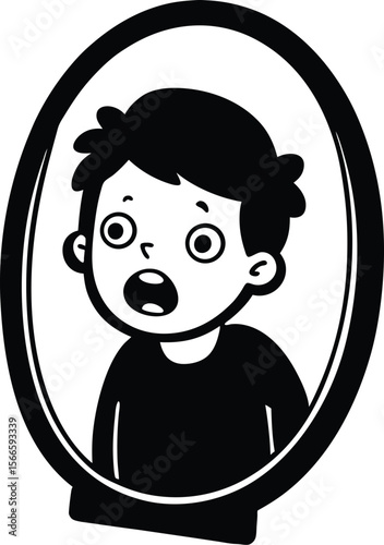 vector illustration of a mirror and boy