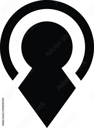 Abstract Keyhole Location Pin Symbol Black and White Silhouette