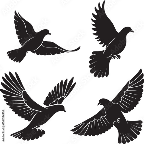 Bird Silhouette Vector Icon Design – Flying Animal Outline Graphic for Nature and Wildlife Themes