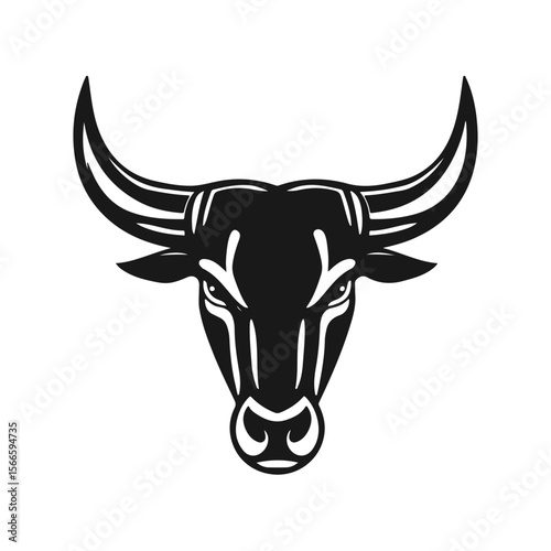 Bull head tribal style horned animal design aggressive expression, tribal bull, horned animal, bull face, vector silhouette	