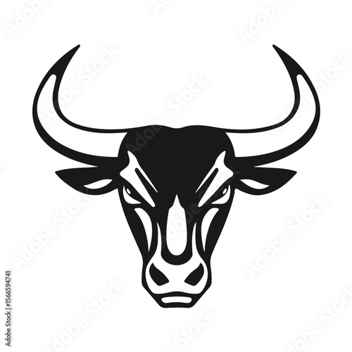 Bull head tribal style horned animal design aggressive expression, tribal bull, horned animal, bull face, vector silhouette	