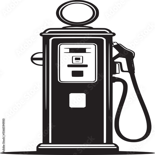 Vintage gas pump illustration classic fuel dispenser retro gas station black and white vector design on transparent background