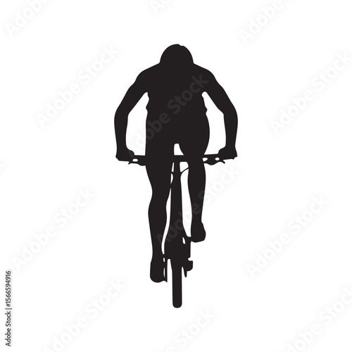 Cyclist Silhouette Riding Bicycle Front View Vector Icon