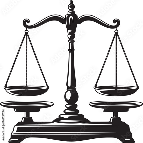 Vector illustration of scales of justice law symbol balance legal concept for graphic design art print on transparent background