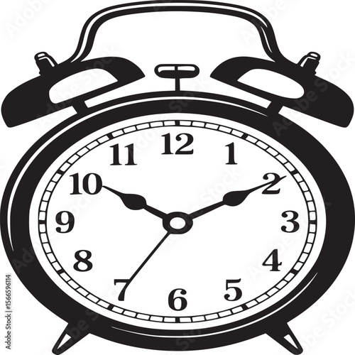 Alarm clock vector illustration black and white vintage style time management wake up call antique clock design on transparent background