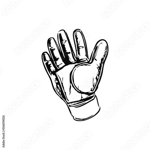 Black and White Sports Glove Illustration for Athletic Gear Branding, Training Posters, and Fitness Merch. Monochrome Vector in Sketch Doodle Style on Transparent Background.