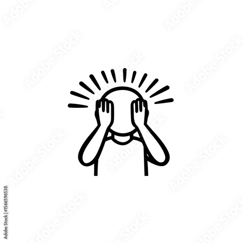 Person icon vector with hand on head and bright light lines suitable for headache or stress design