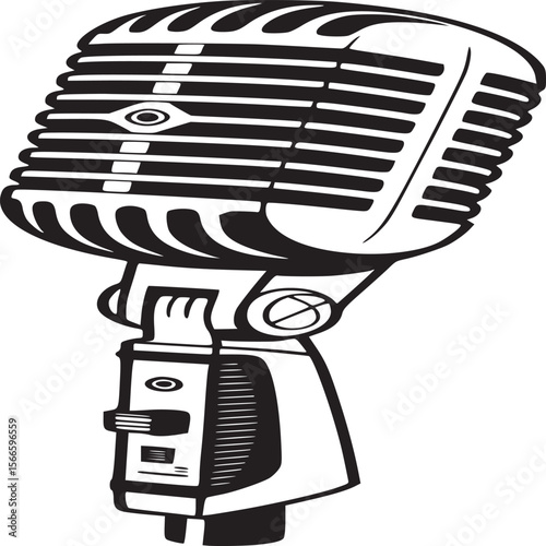 Vintage microphone vector illustration for podcasting singing and recording studio equipment design style on transparent background