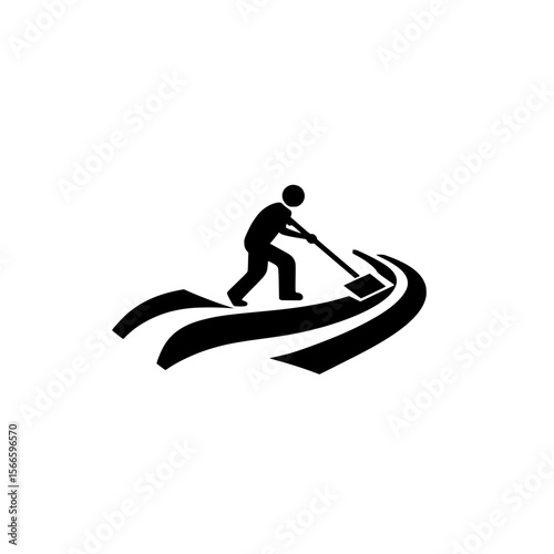 Vector icon of person sweeping floor in silhouette style for cleaning and housekeeping designs