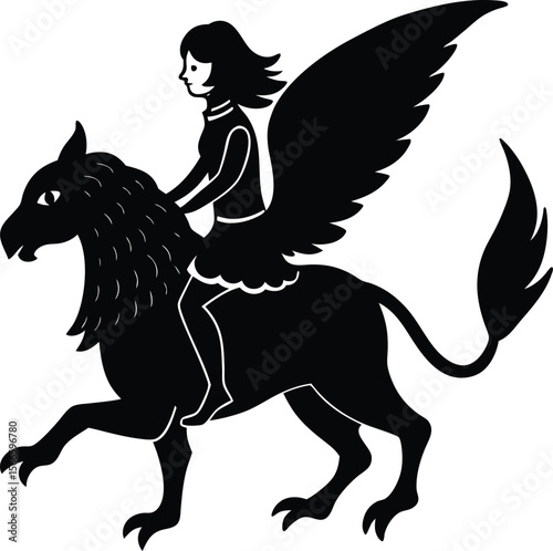horse and girl silhouette vector