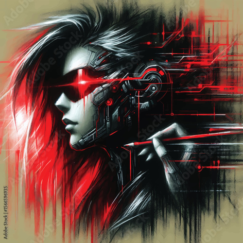cyber tech women illustration premium quality