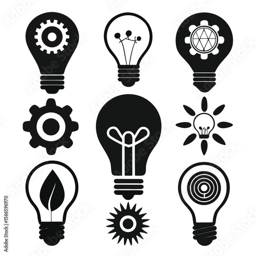 Collection of Creative Light Bulb Icons Ideas, Innovation, and Technology Symbols