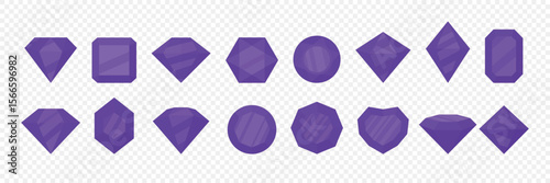 Purple Gemstones Vector Set. Crystal Icons Collection, Jewelry Elements for Luxury Branding. Diamond, Amethyst, Violet Precious Gems. Fantasy Design and Decoration