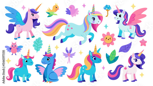 Fantasy Unicorn & Fairy Vector Graphic - White Background