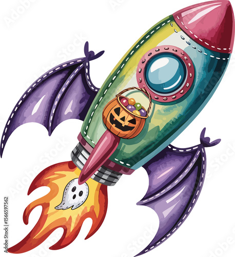 rocket art water color Halloween style illustration premium quality