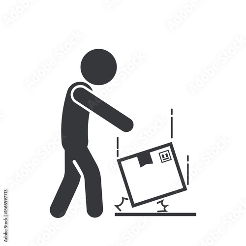 Isolated pictogram of a cardboard package falling to the floor, symbolizing fragile goods and reminder to handle packages with extra care.