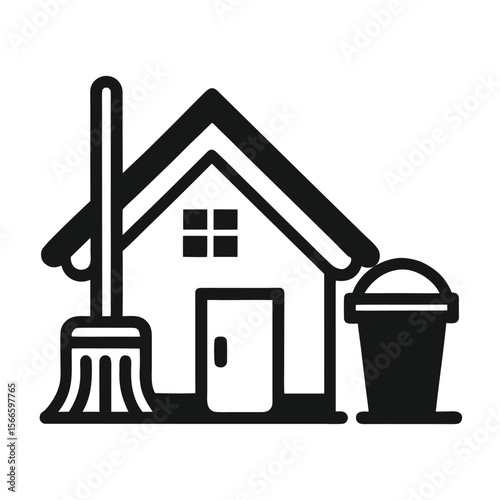 House Cleaning Broom, Bucket, and Home Cleaning Supplies Icon