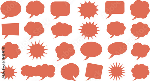 Set of Red Comic Speech and Thought Bubbles – Vector Explosion and Chat Icons in Pop Art Style