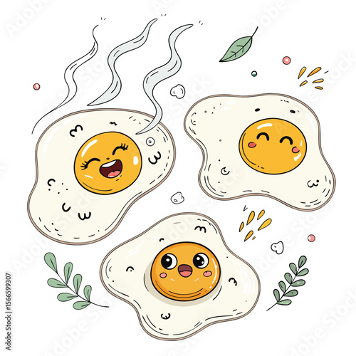 Adobe Illustrator Artwork  funny fried egg cartoon doodles with funny face 