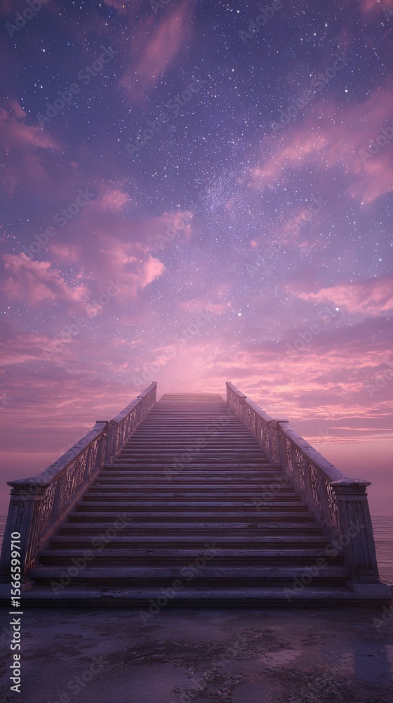 Fototapeta premium A surreal illustration of a staircase leading to the stars