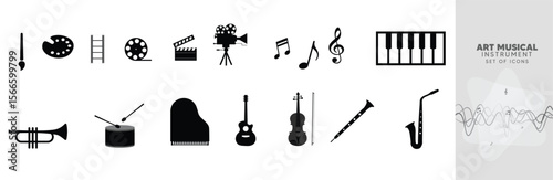 Art, Music film vector icon set on white isolated