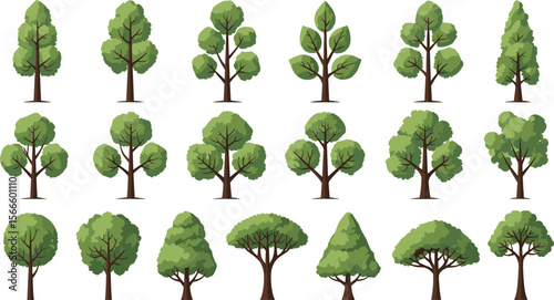Assorted Green Deciduous and Coniferous Trees for Architectural Renderings, Landscape Planning, Environmental Concepts, and Nature-themed Graphic Design