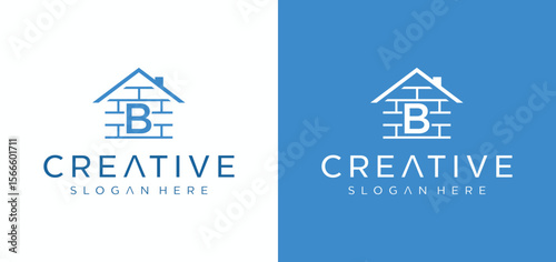 House and building construction logo concept line art, modern building construction vector